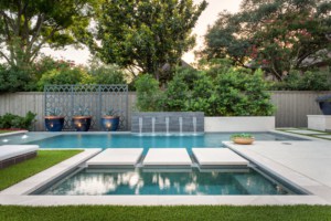 Pool water feature in Highland Park area in Dallas, Texas