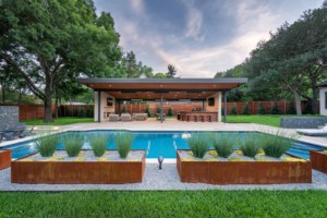 Backyard pool and covered patio in Dallas, Texas
